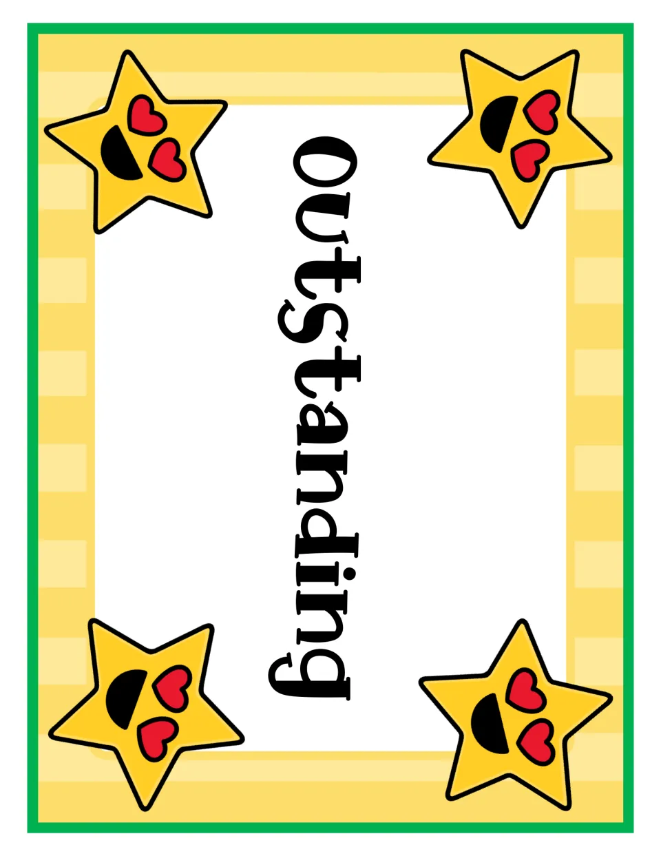 Outstanding behavior card: top level of the clip chart, with four heart-eyed star emojis around the word