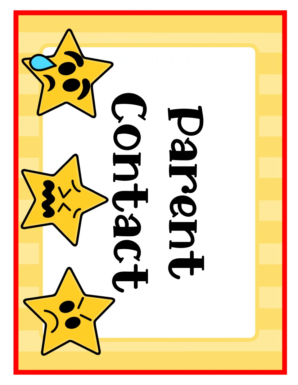 Parent Contact behavior card: lowest clip chart level, with crying, upset and angry star emojis down one side