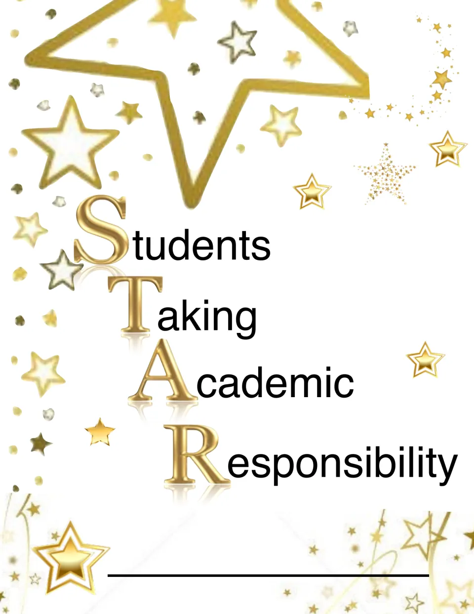 Folder cover design 2 repeats Students Taking Academic Responsibility, with STAR as the initial letters.