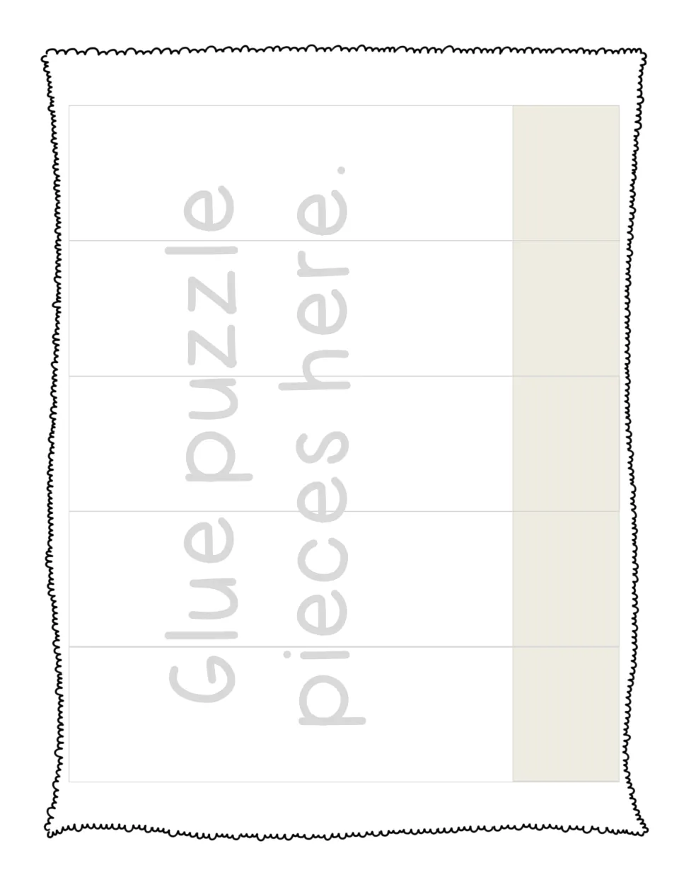 Puzzle template: students glue the five cut-out picture strips here in numerical order of their answers
