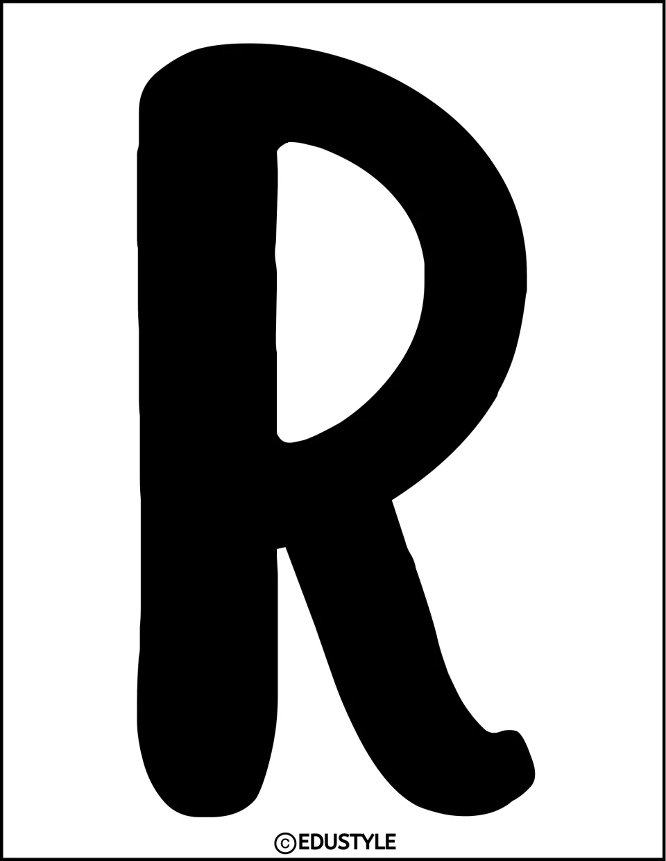 Letter R for the display heading: a single large black rounded capital R to print, cut along its edge and hang in order