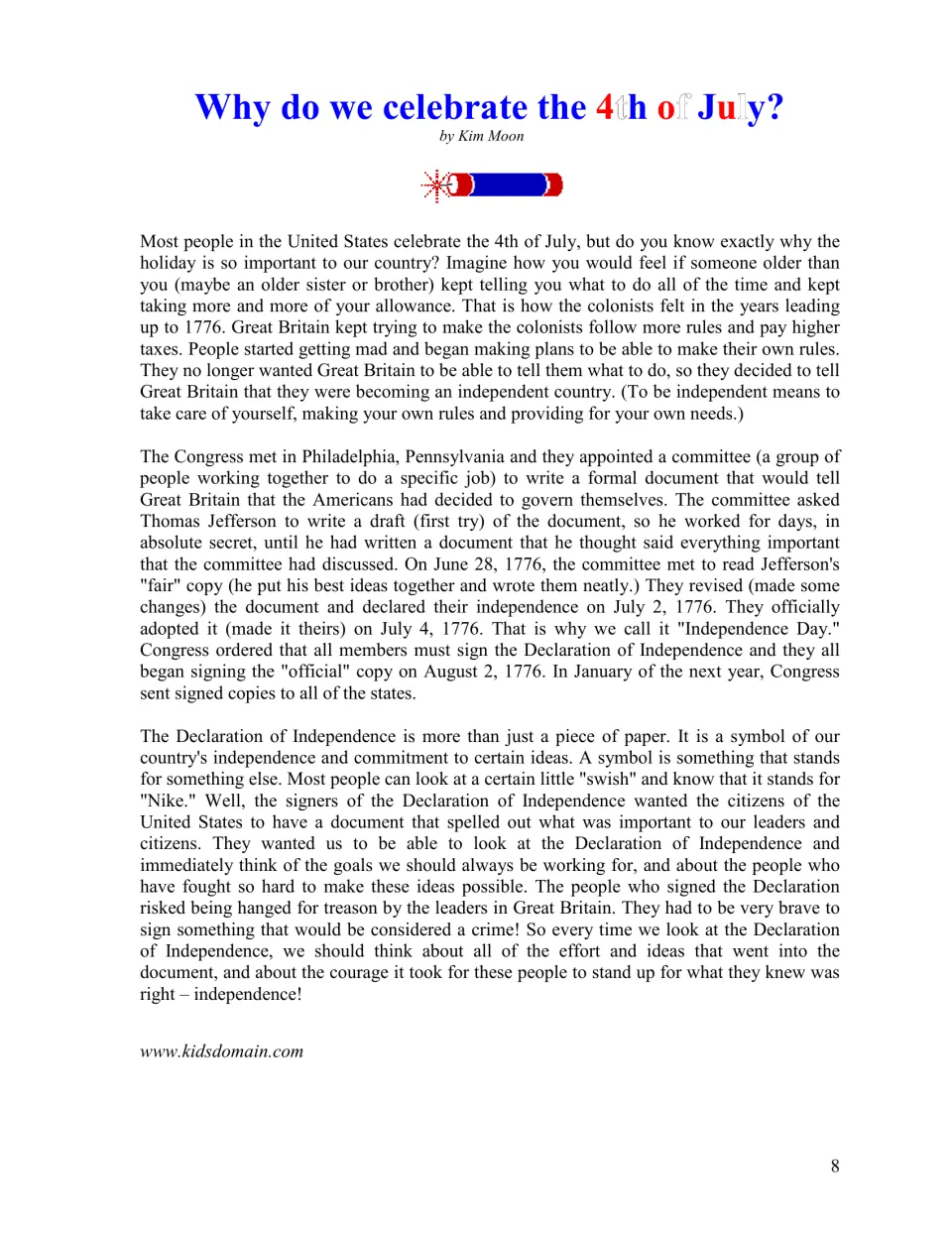 Holiday history reading explains colonial independence, Thomas Jefferson, and the Declaration of Independence