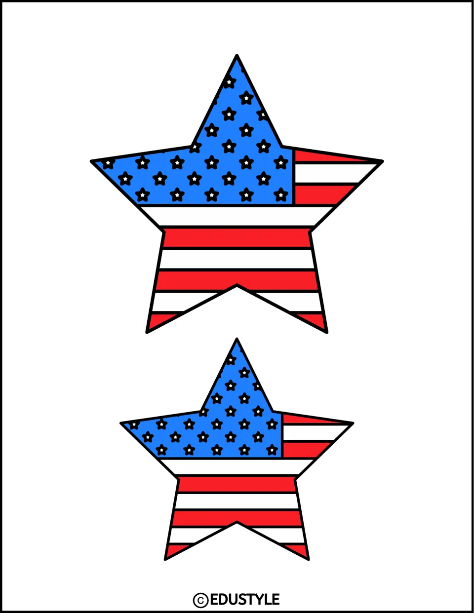 Two American flag stars in a larger and smaller size, each with a blue starry section and red and white stripes