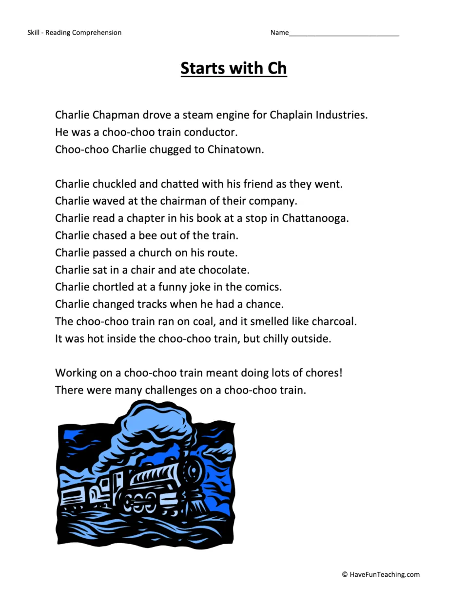 Ch words story: students read how Charlie Chapman, a choo-choo train conductor, chugged to Chinatown and Chattanooga