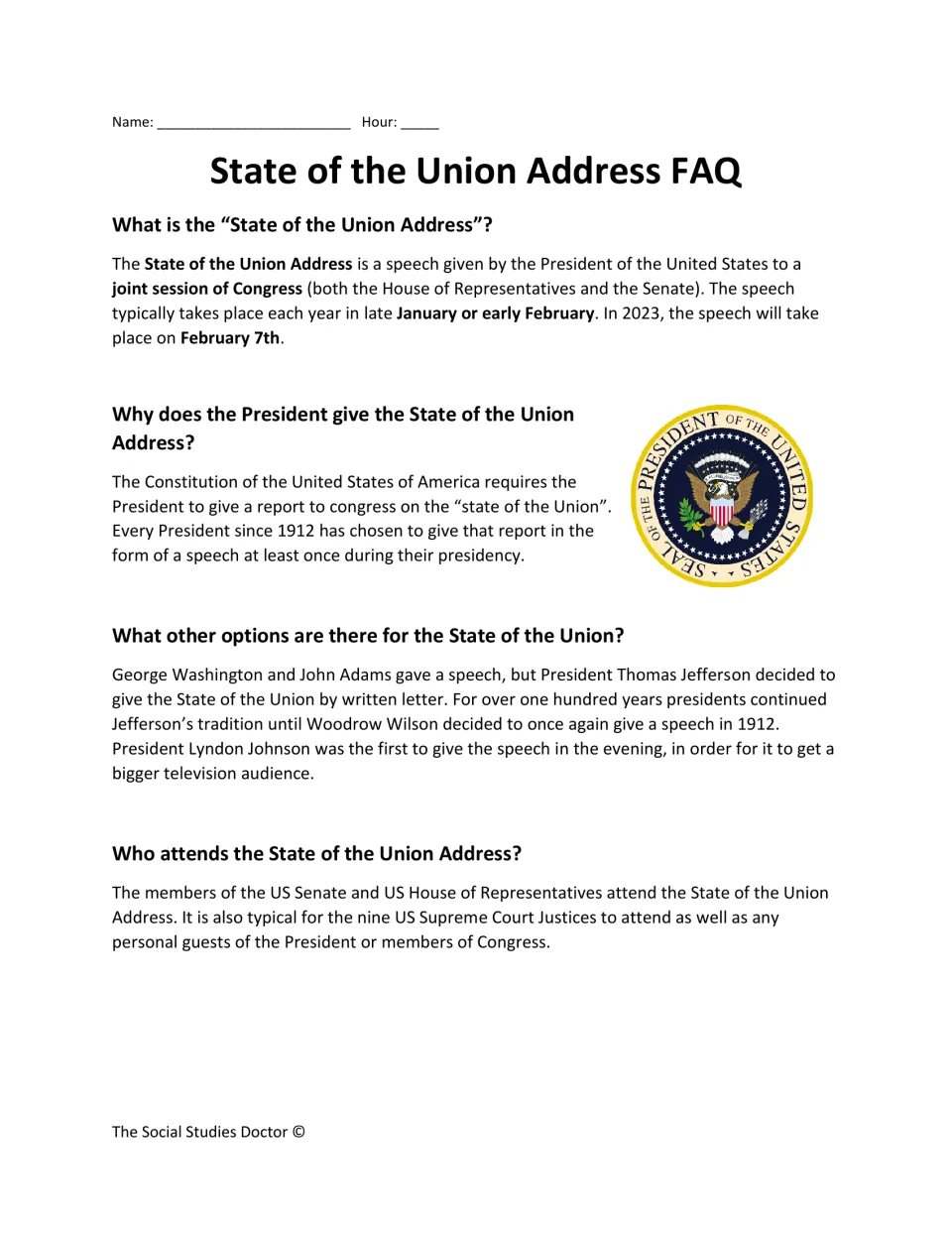 State of the Union FAQ reading: what the address is, why presidents give it, letters versus speeches, and who attends