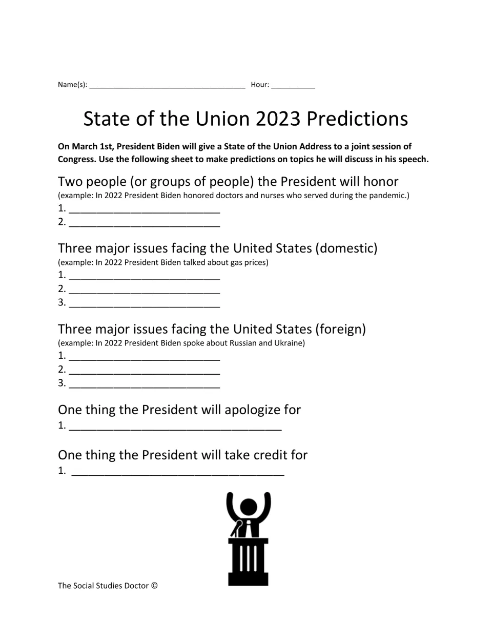 2023 speech predictions: students list people the President will honor, domestic and foreign issues, an apology and credit