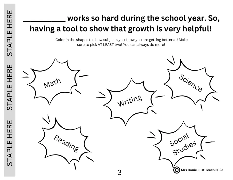 Testing social story page 3: students color at least two subjects in which they are getting better