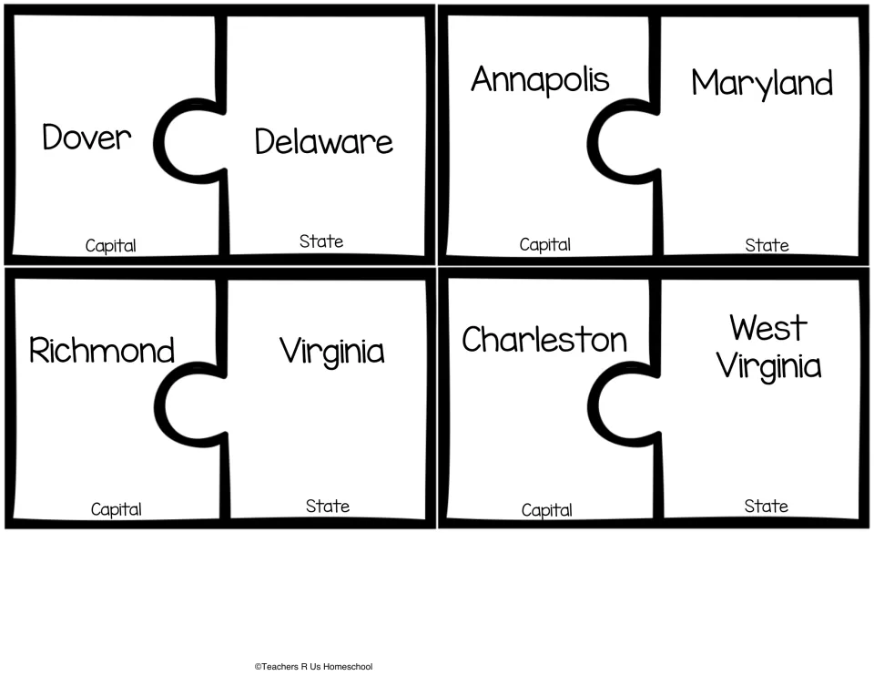 Mid-Atlantic capitals: students fit Dover, Annapolis, Richmond and Charleston to Delaware, Maryland and both Virginias