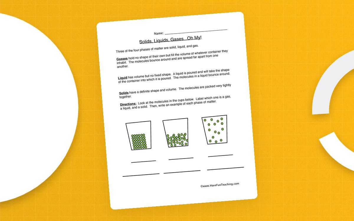 States of Matter – Solid, Liquid, Gas Worksheet teaching resource preview