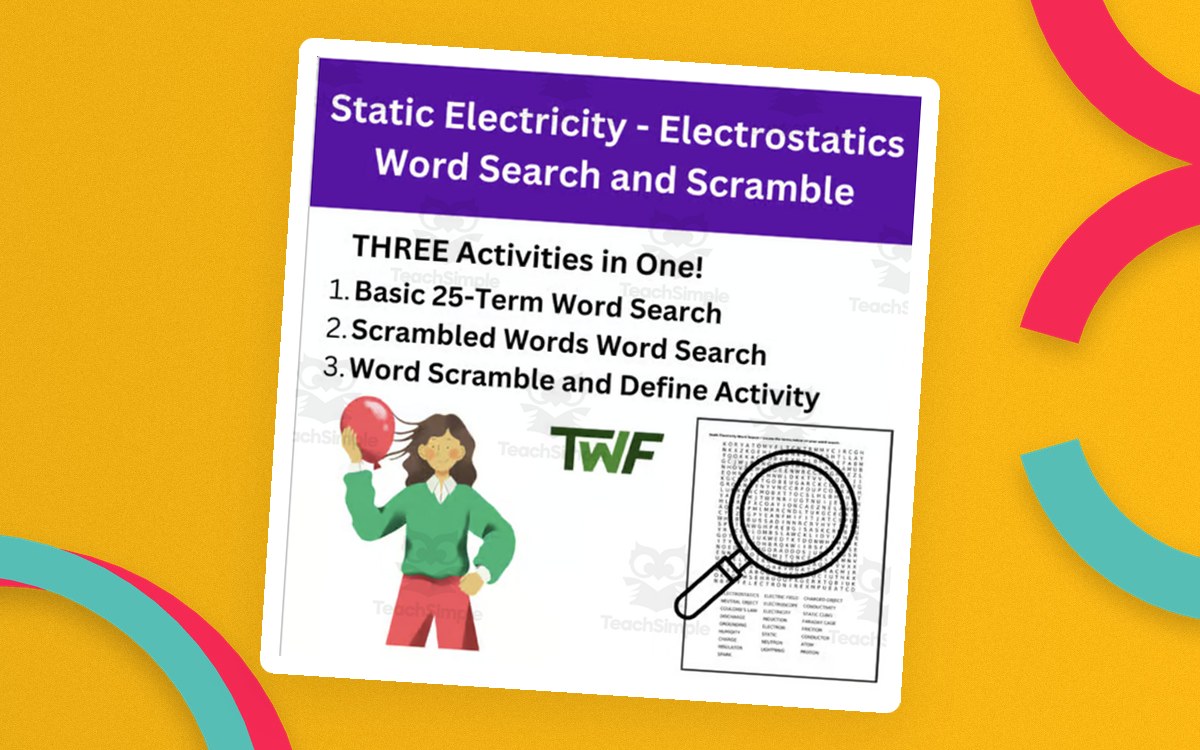 Static Electricity - Electrostatics Word Search and Scramble Activity preview