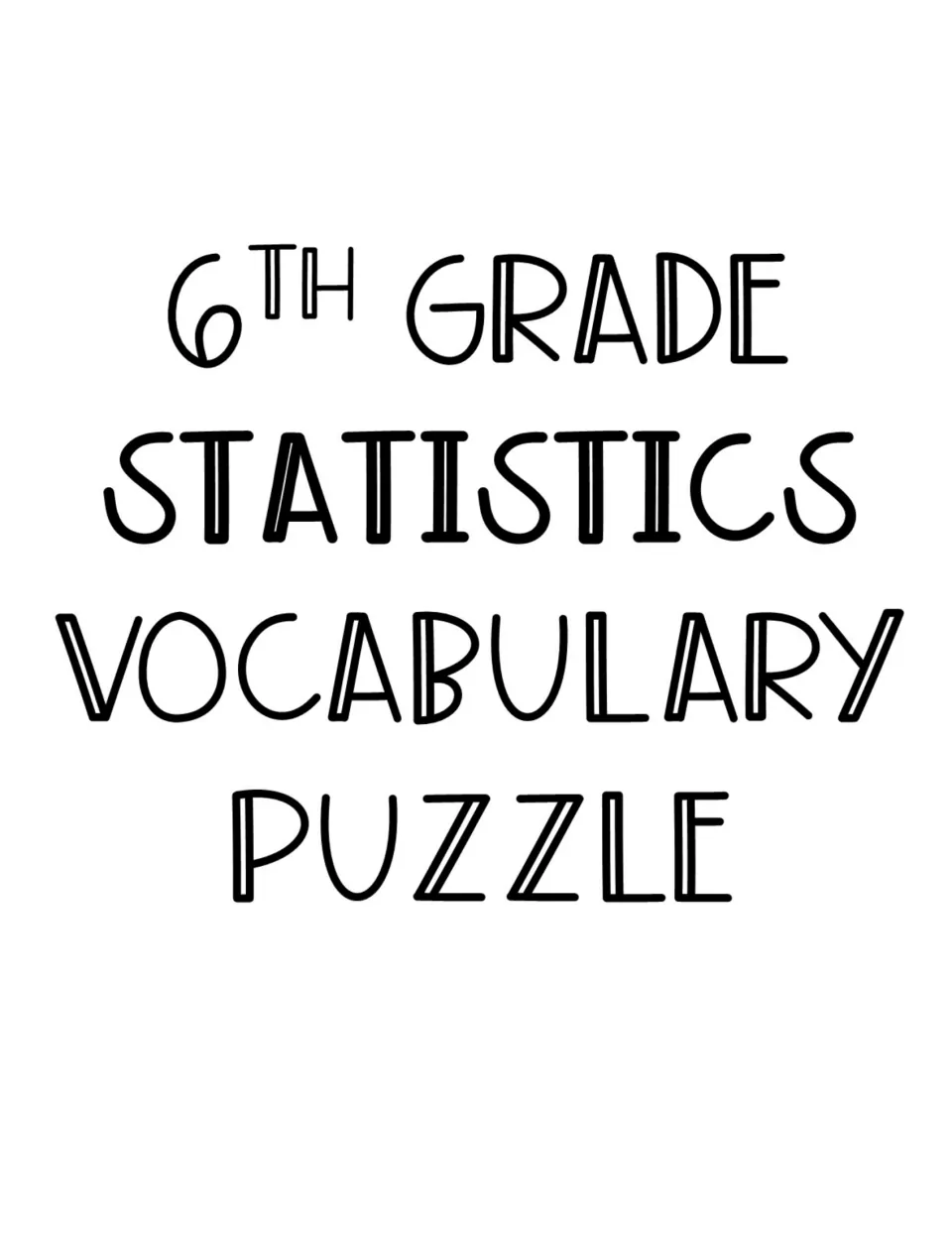 Cover for a statistics vocabulary puzzle, showing only the resource name in large outlined hand-lettered capitals