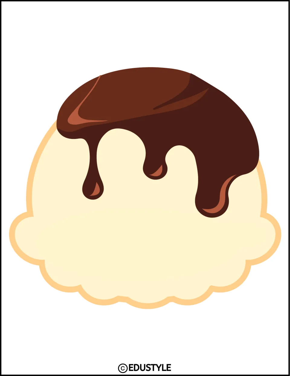 Ice cream scoop cut-out: a vanilla scoop topped with dripping chocolate sauce, printed full page for summer door decor