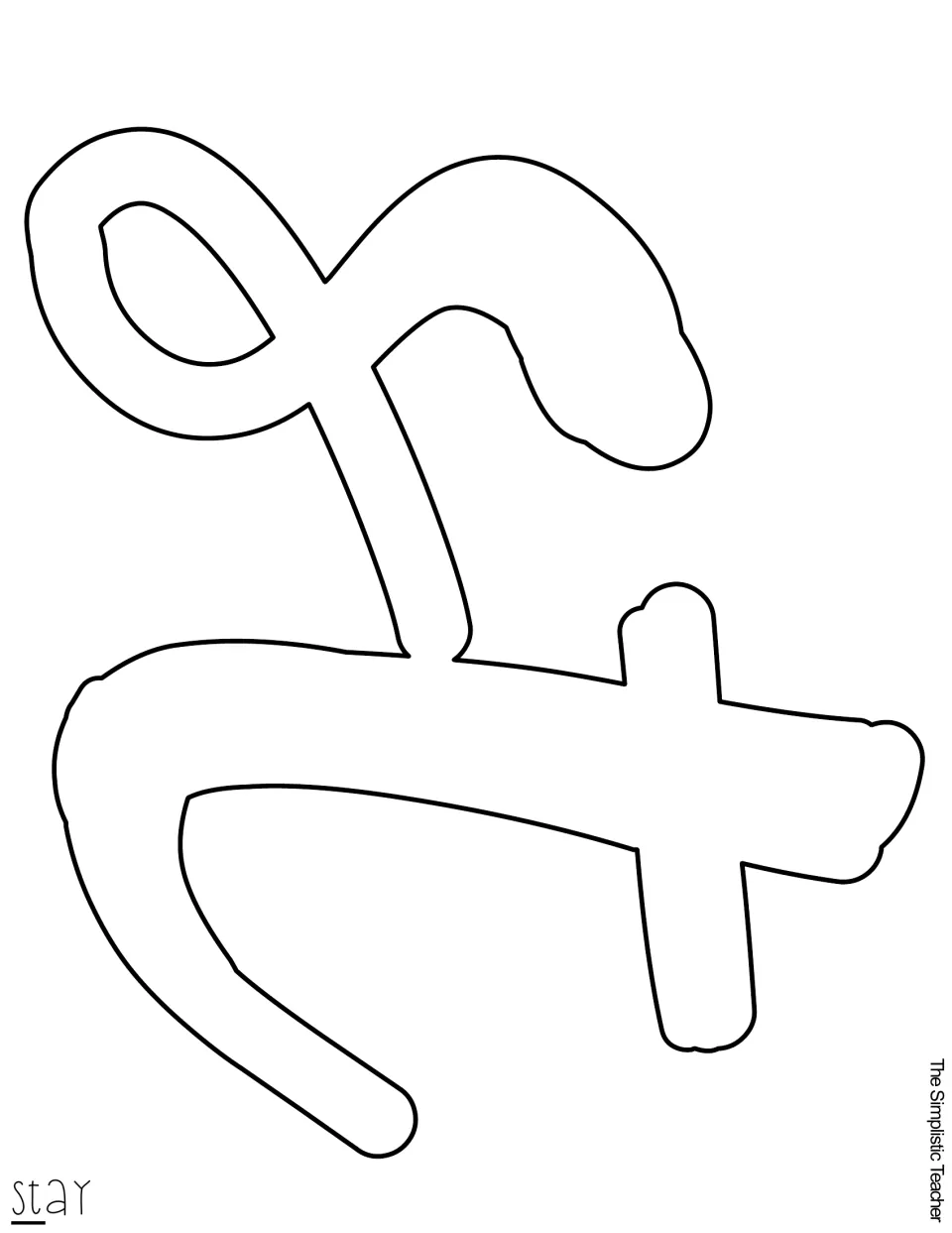 Black-line connected letters “st” to cut out as the first section of “stay” in the summer kindness display