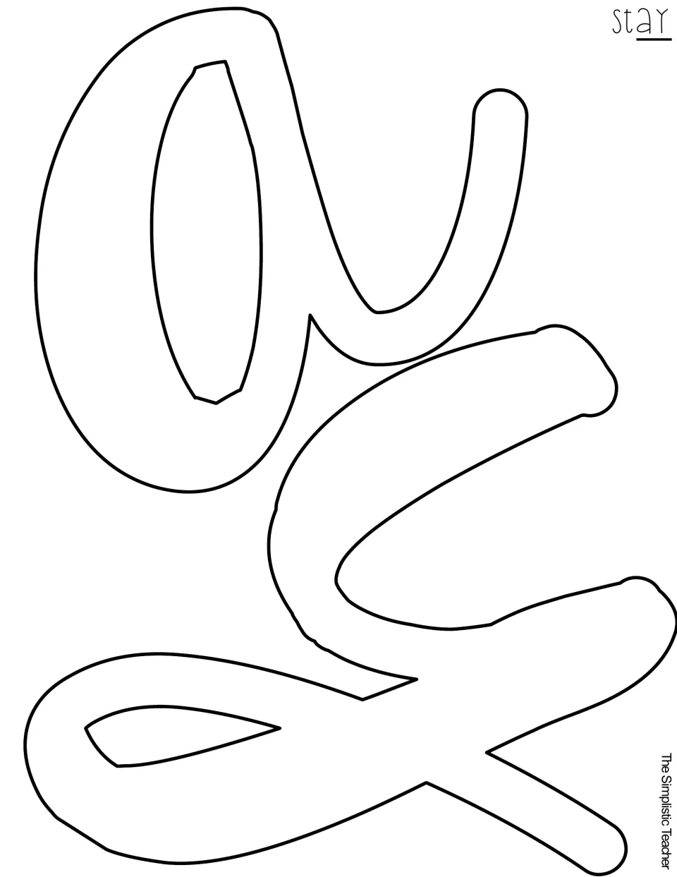 Black-line connected letters “ay” to cut out as the final section of “stay” in the summer kindness display