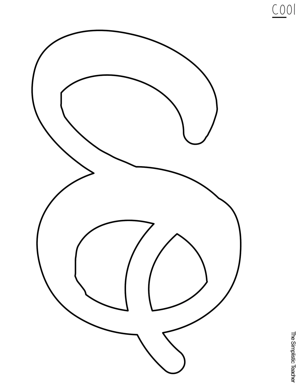 Black-line connected letters “co” to cut out as the first section of “cool” in the summer kindness display