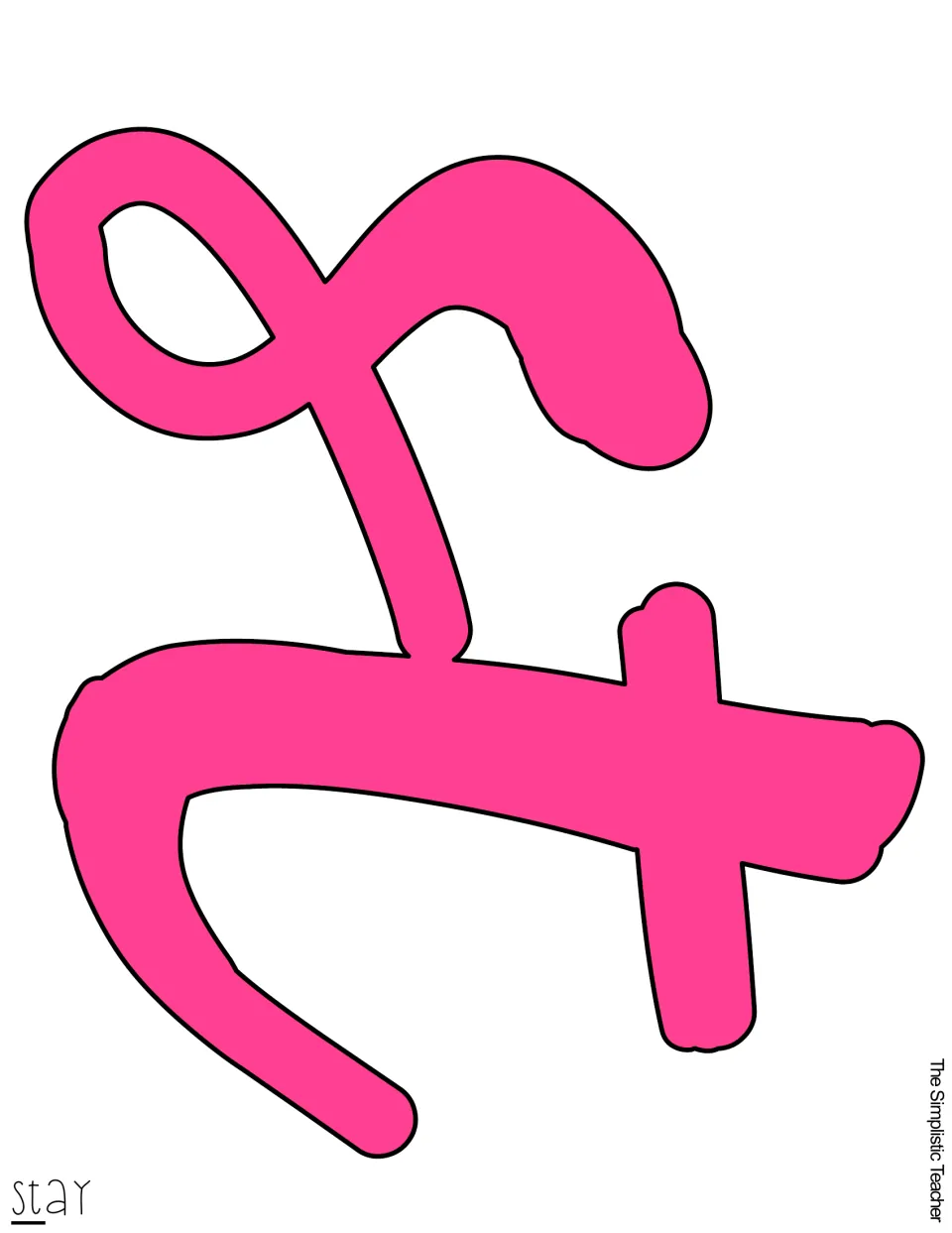 Pink connected letters “st” to cut out as the first section of “stay” for the summer kindness display kit