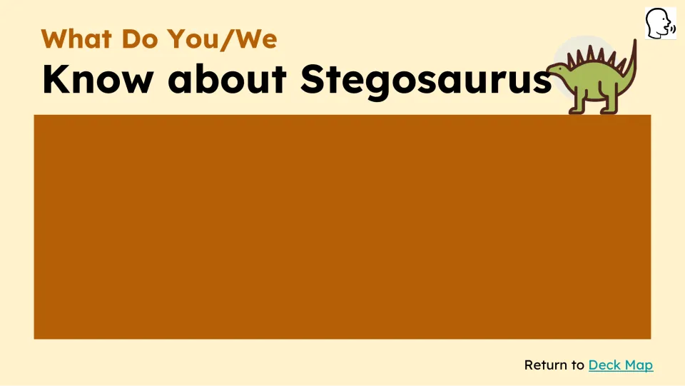 Prior-knowledge slide asks what students know about Stegosaurus and provides an empty space for responses