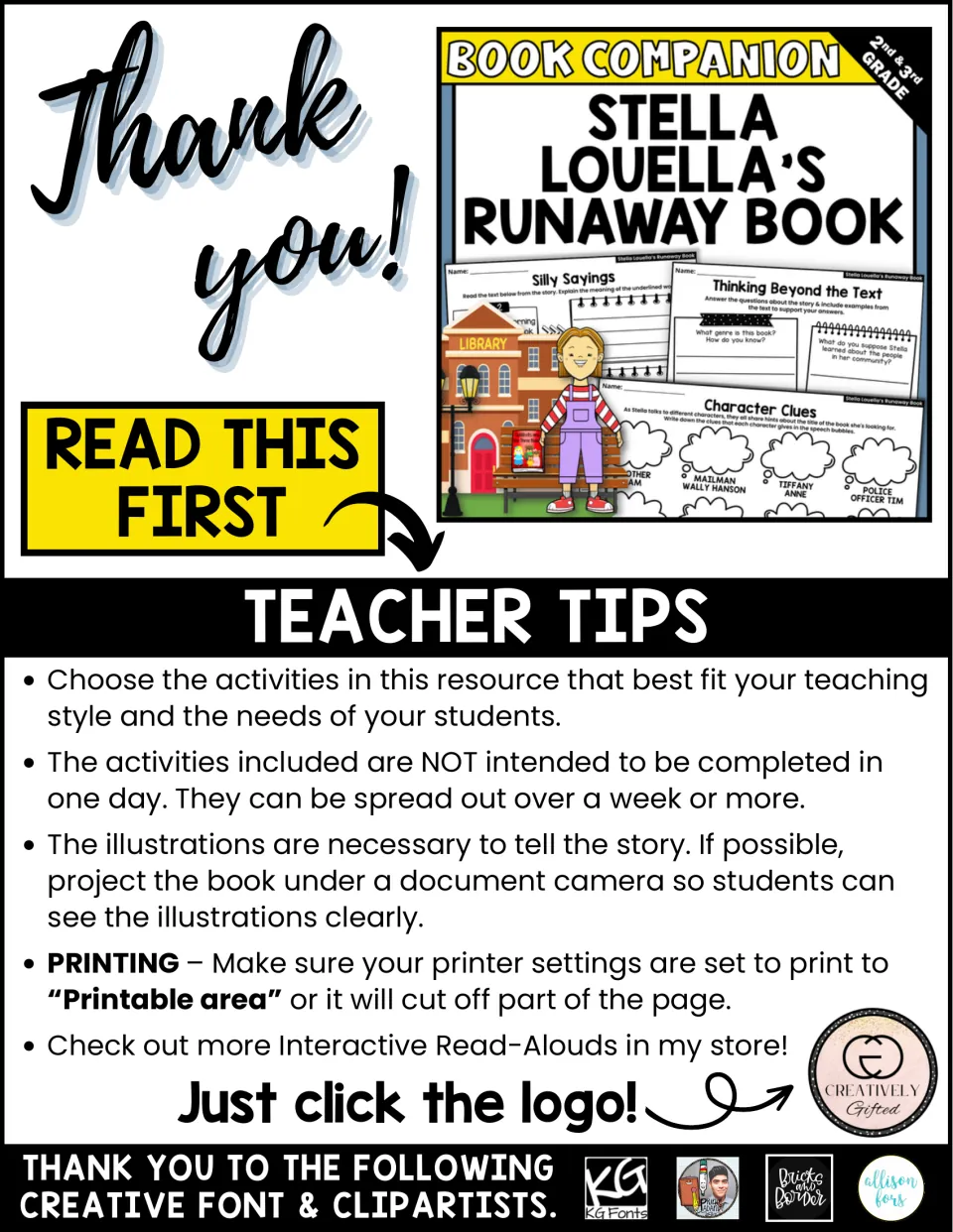 Teacher tips before starting: pick fitting activities, spread them over a week and project the book's illustrations