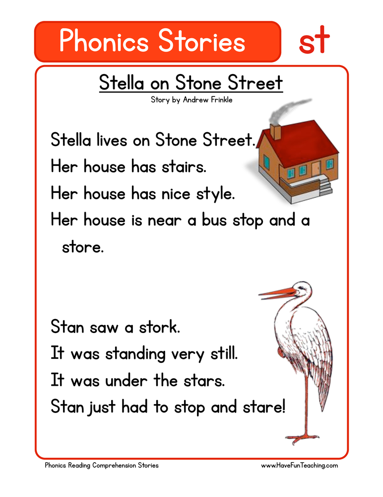 Stella on Stone Street ST Phonics Stories Reading Comprehension Worksheet teaching resource preview