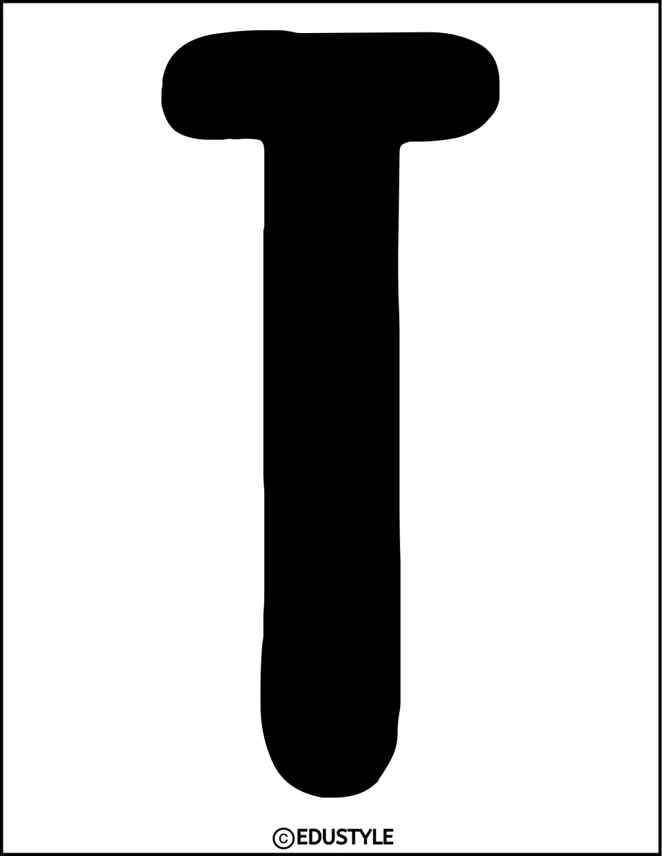 Bulletin board lettering: a full-page black capital letter T with a rounded crossbar, to cut out for the display title