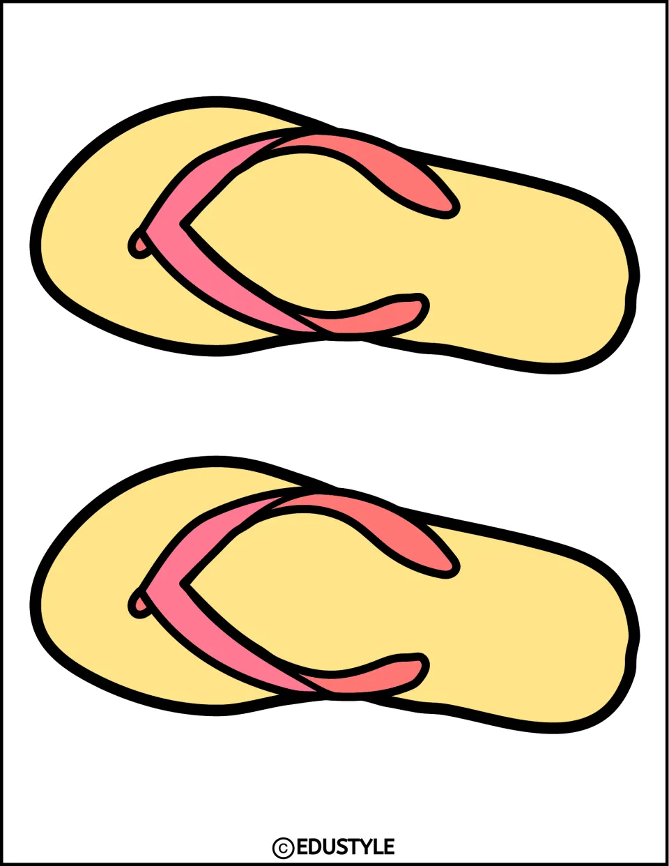 Summer decor cut-outs: two medium yellow flip-flops with pink straps, lying sideways one above the other, to cut out