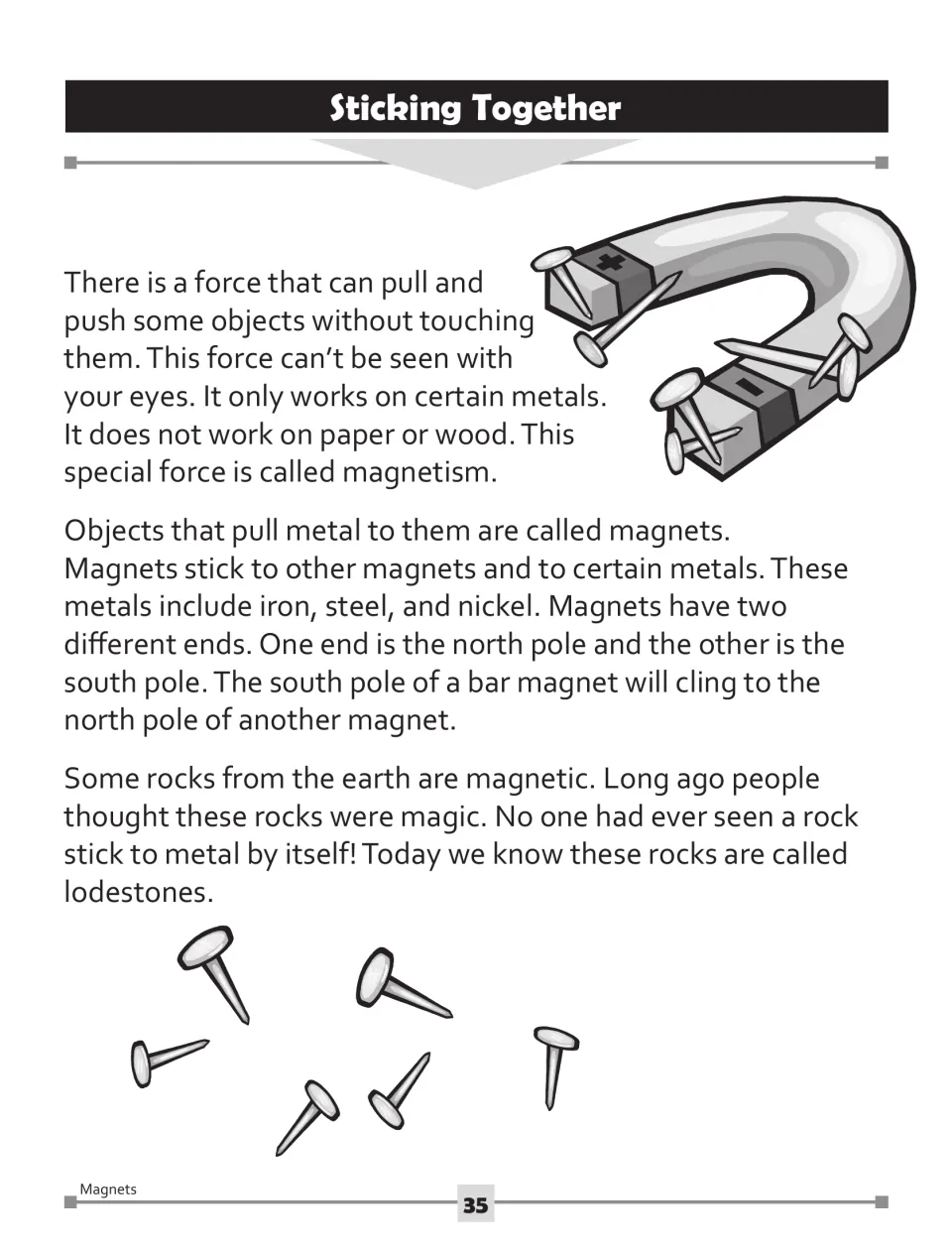 Magnets reading passage, part 1: magnetism, magnetic metals, north and south poles, and lodestones