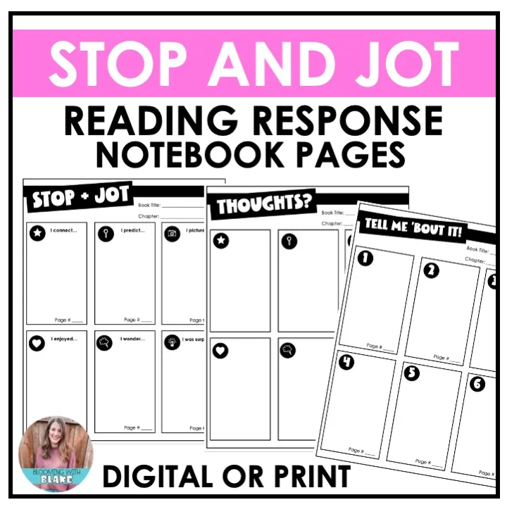 Stop and Jot Reading Response Notebook Pages – cover
