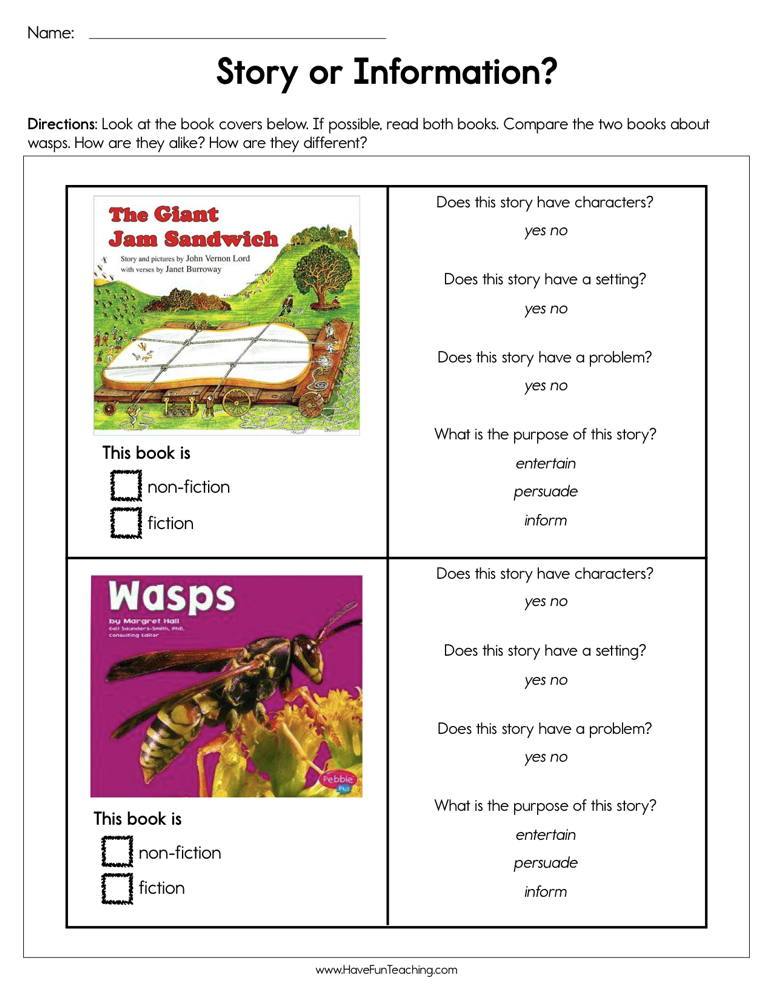 Story or Information Worksheet teaching resource preview