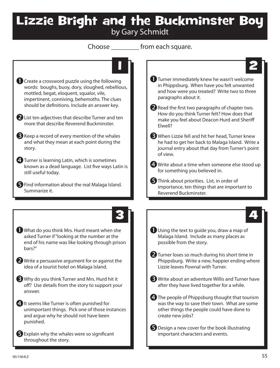Lizzie Bright Story Square: 20 choices in four squares, from a vocabulary crossword to a map of Malaga Island