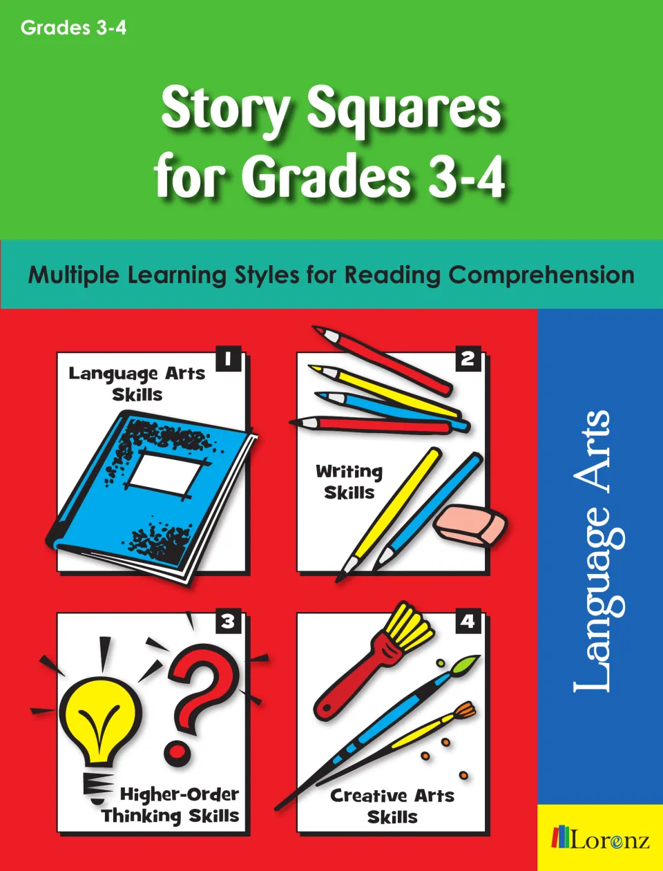 Story Squares cover with four numbered squares: language arts, writing, higher-order thinking and creative arts