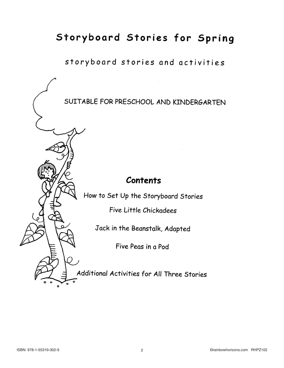 Spring storyboard unit contents: setup instructions, three stories, and additional activities for all three