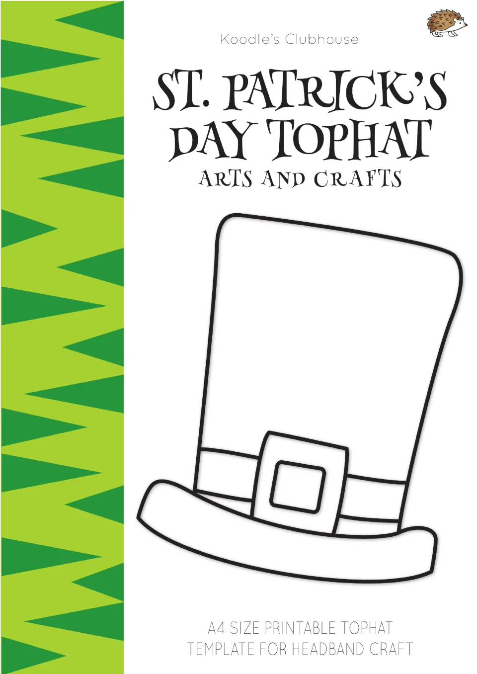 Cover: St. Patrick's Day top hat craft with an A4 printable top hat outline template for making a headband
