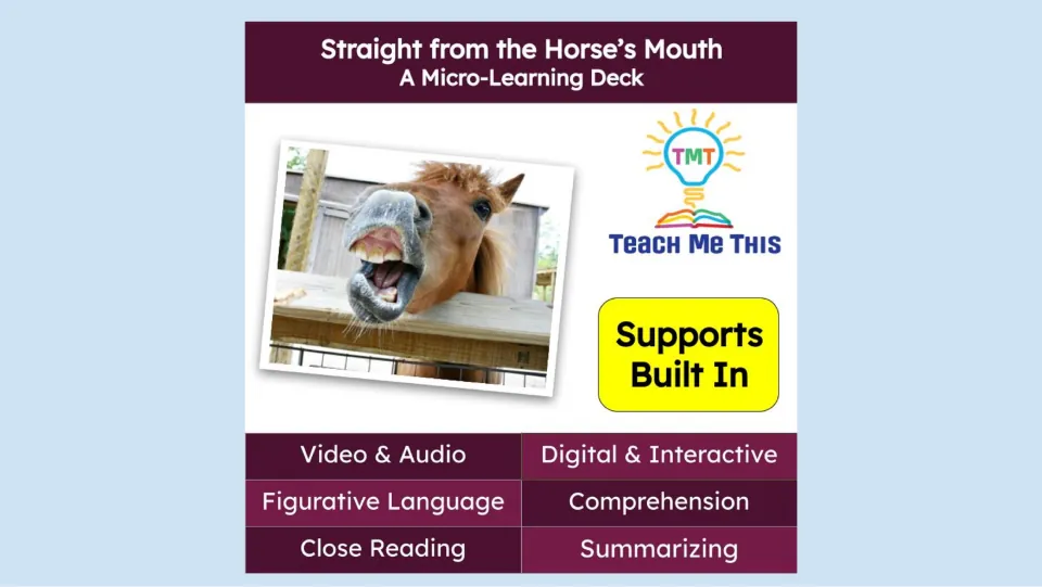 Cover of Straight from the Horse’s Mouth, a micro-learning deck on figurative language and comprehension