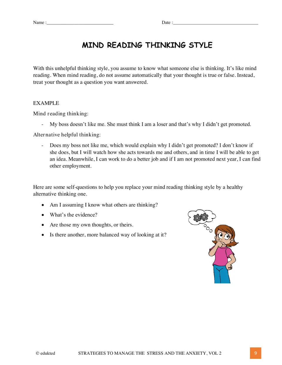 Mind reading lesson examines assumptions about others' thoughts through a promotion example and self-questions