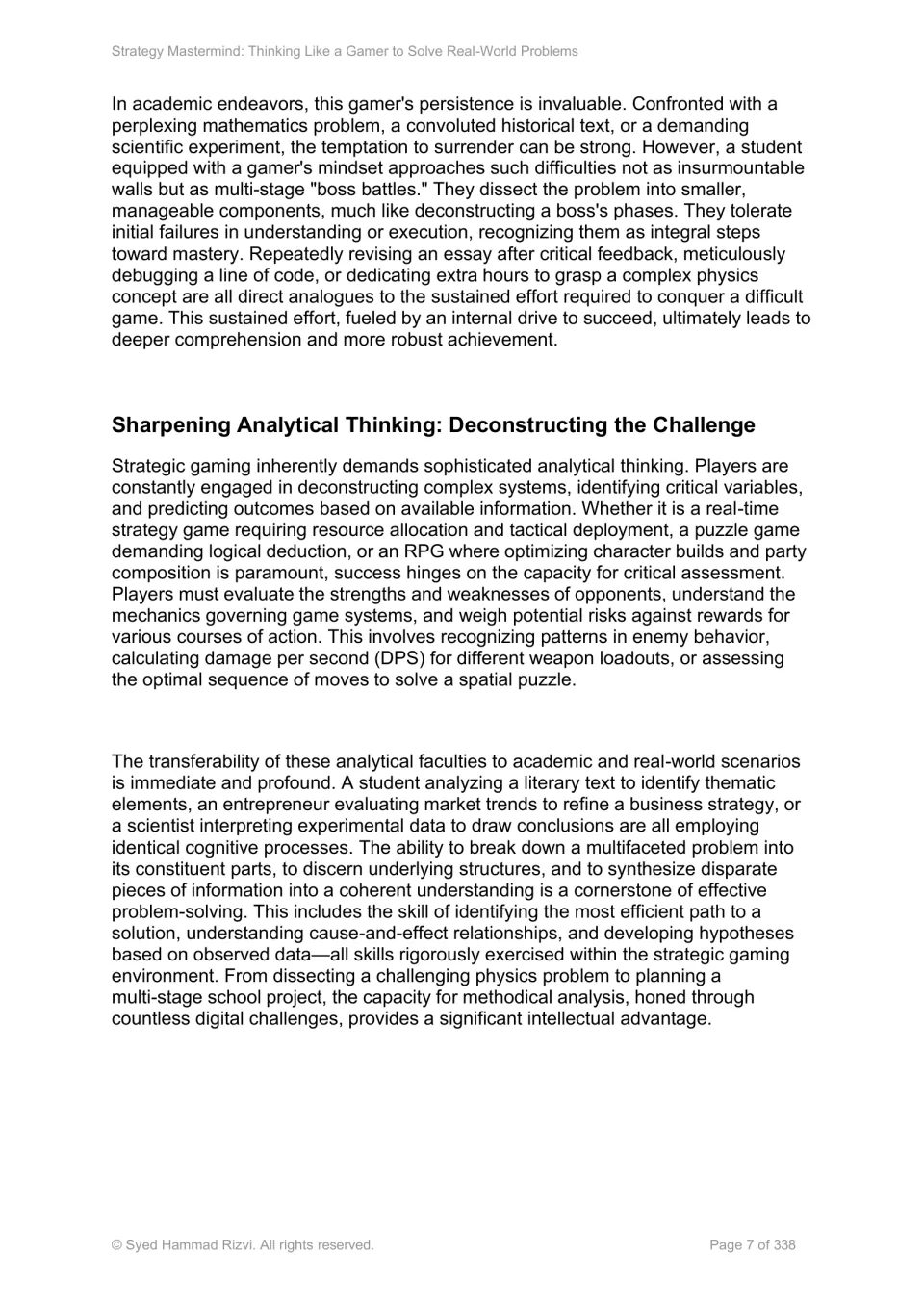 Chapter 1 continues with academic persistence and analytical thinking through patterns, risks, and rewards