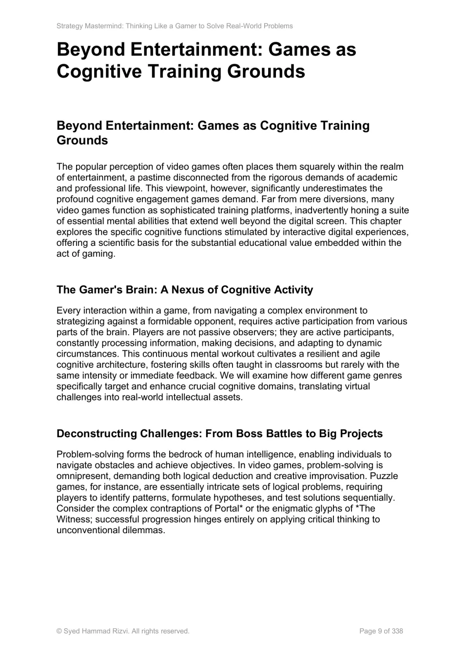 Chapter 2 opens with games as cognitive training, then connects puzzle solving to breaking down challenges