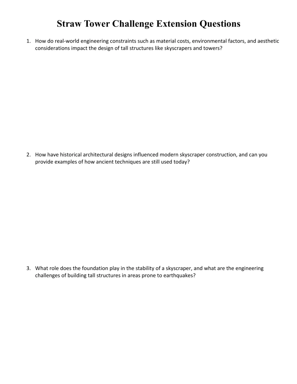Skyscraper extension: students write responses on engineering constraints, historic designs and foundations in quake zones