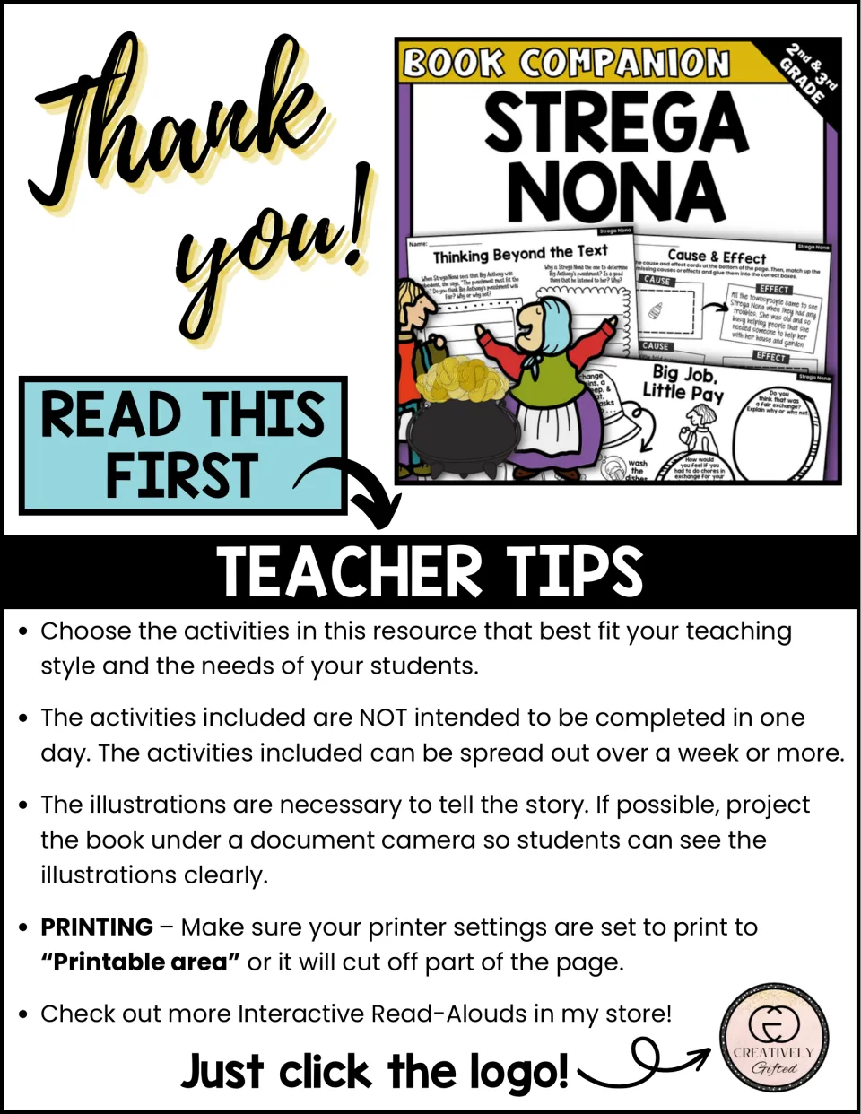 Teacher tips for the book companion: select activities, spread them over a week, and show illustrations.