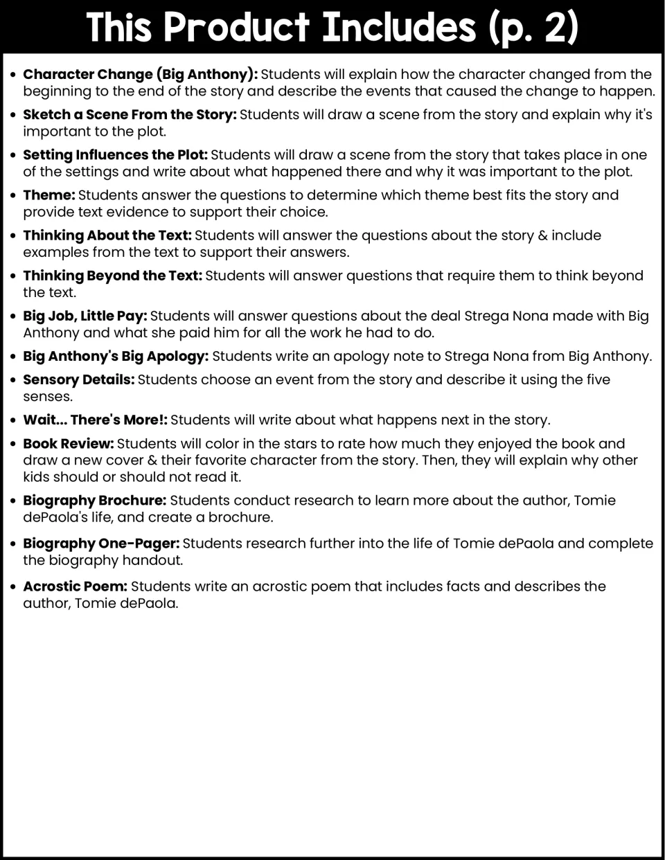Activity guide, part 2: character change, theme, text questions, an apology note, and author research.