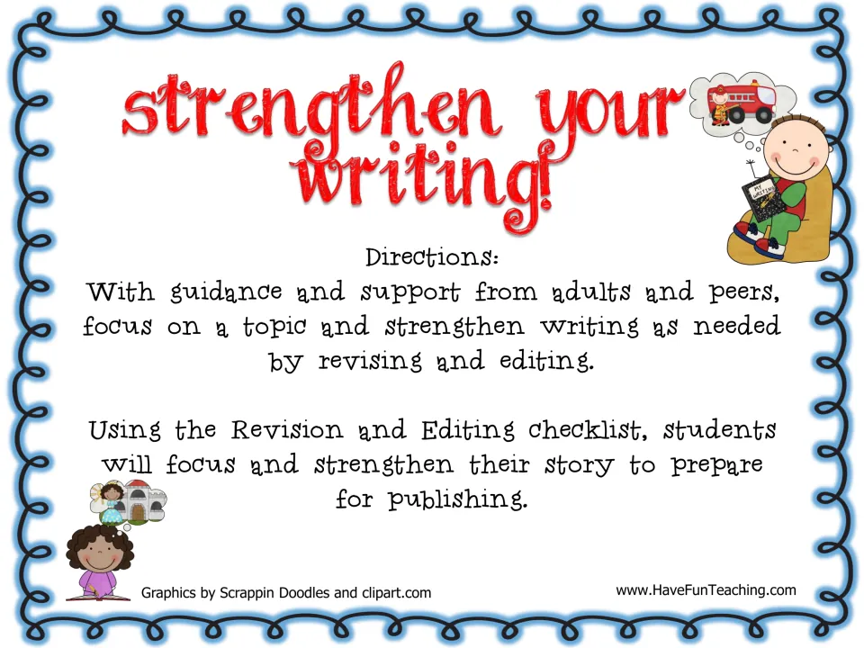 Strengthen Your Writing title page with directions: students revise and edit a story using a checklist before publishing