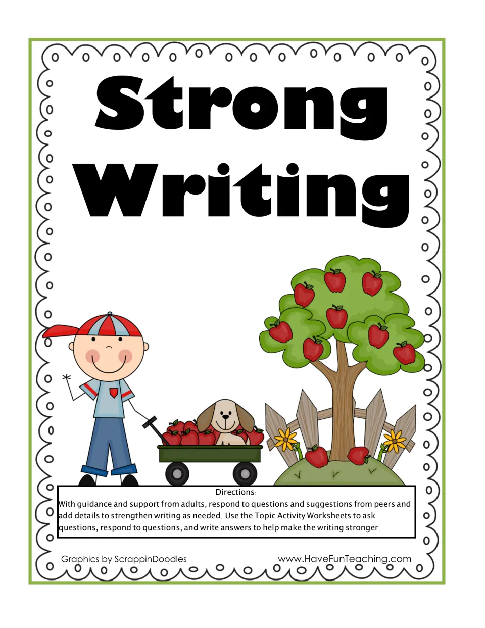Strong Writing cover with directions: students ask and answer peer questions and add details to strengthen writing
