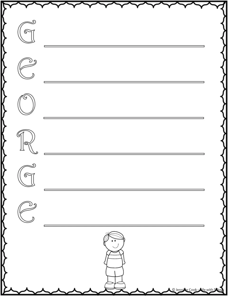 George acrostic poem template uses the letters G, E, O, R, G, E to begin words or phrases about the character