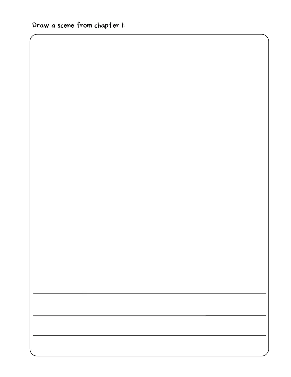 Chapter 1 response activity asks students to draw a scene from the chapter and provides space for writing