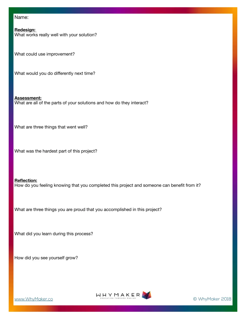 Redesign, assessment and reflection: students note what worked, what to improve, the hardest part and what they learned