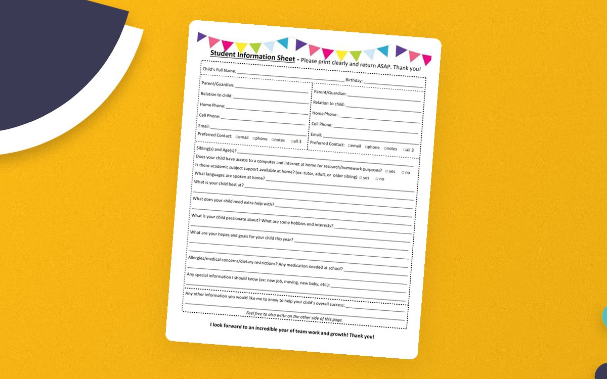 Student Info for Parents to Fill Out preview
