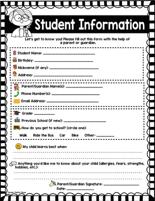 Student Information Sheet - Parent Form – sample page 2