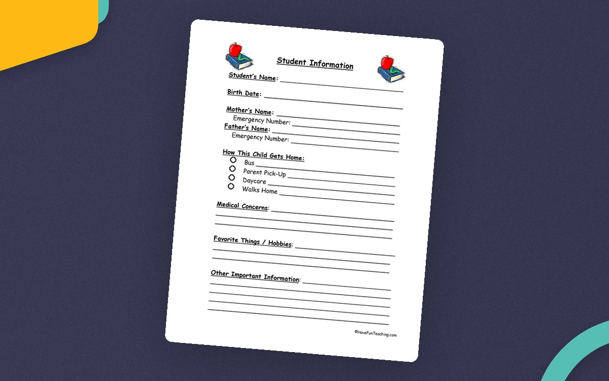 Student Information Sheet preview: Student name and birth-date fields