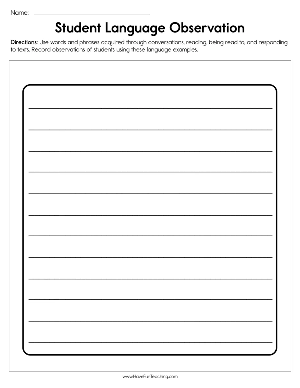 Student Language Observation: record observed uses of words and phrases from conversations, reading and texts