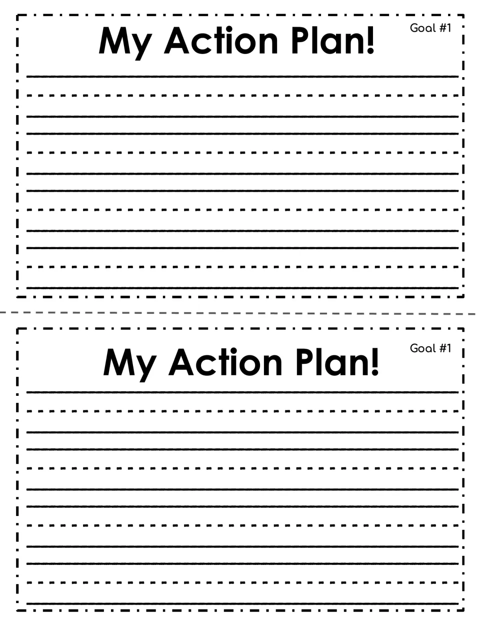 Action planning for Goal #1: under My Action Plan!, students write the steps they will take to reach their first goal