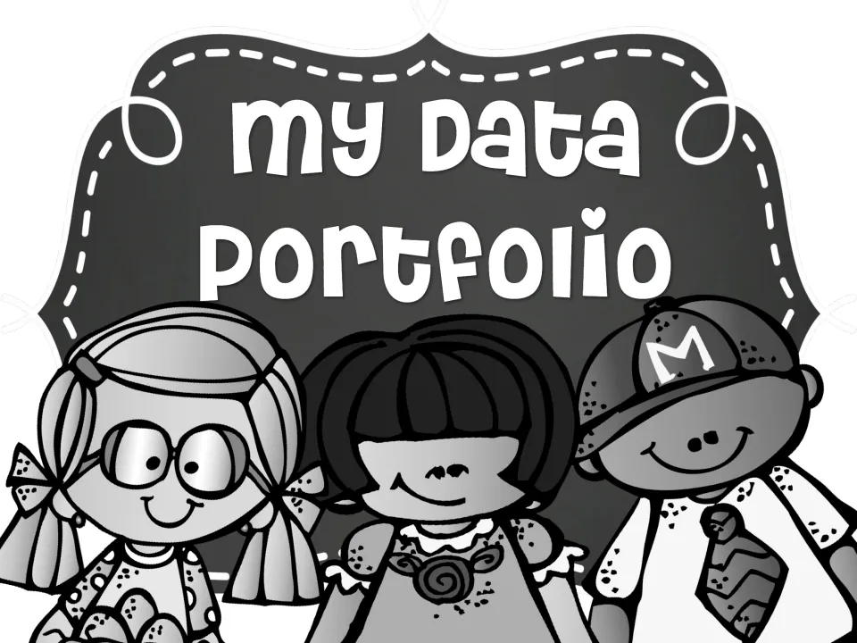 Grayscale 'My Data Portfolio' cover identifies the student portfolio for sharing progress with families